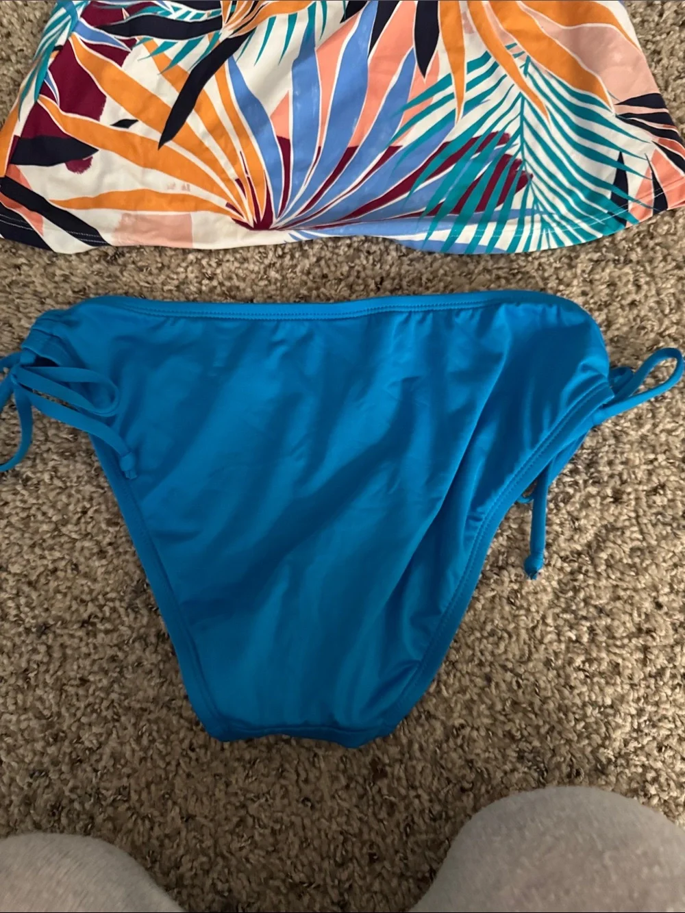 Girls Tropical Print Tankini Swim Set in Teal & Multicolor